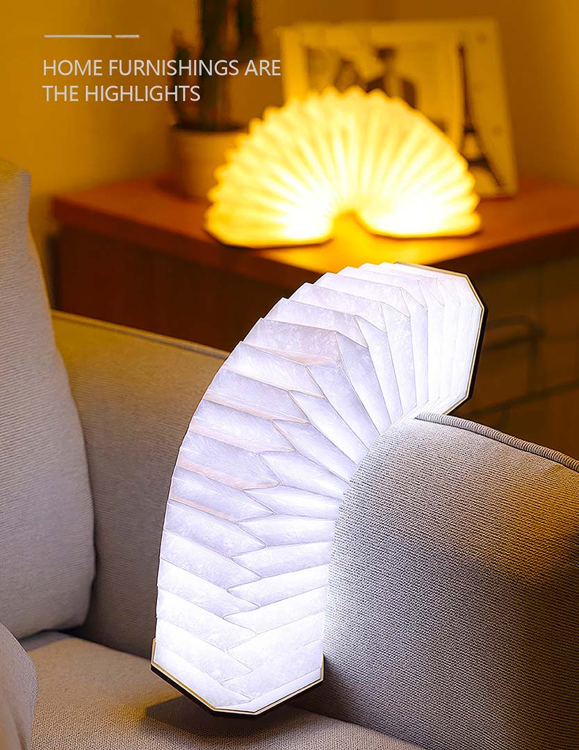 Accordion wooden book lamp
