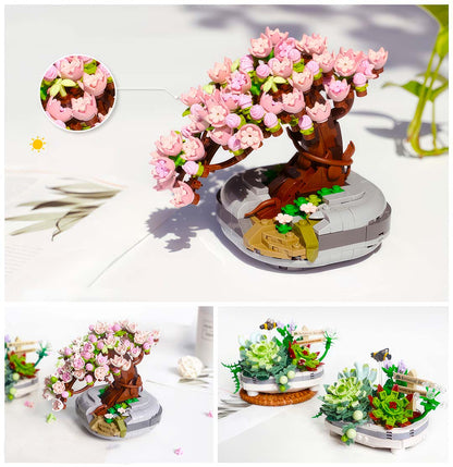 Building Blocks Bonsai Cherry Blossom and Succulent Potted Plants