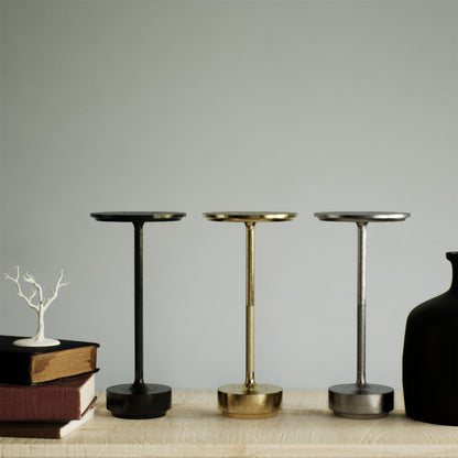Amberly | Cordless Table Lamps | Aluminum | Gold, Silver and Black color of products | Light off | Close-up distance to lamps