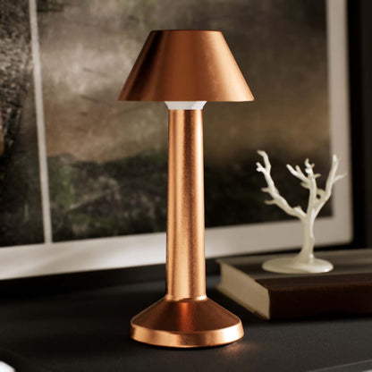 Bella | Cordless Table Lamp | Iron, Acrylic | Bronze color of product | Warm light off | Close-up distance to lamp | Dresser surface in the living room | Modern interior | Noon