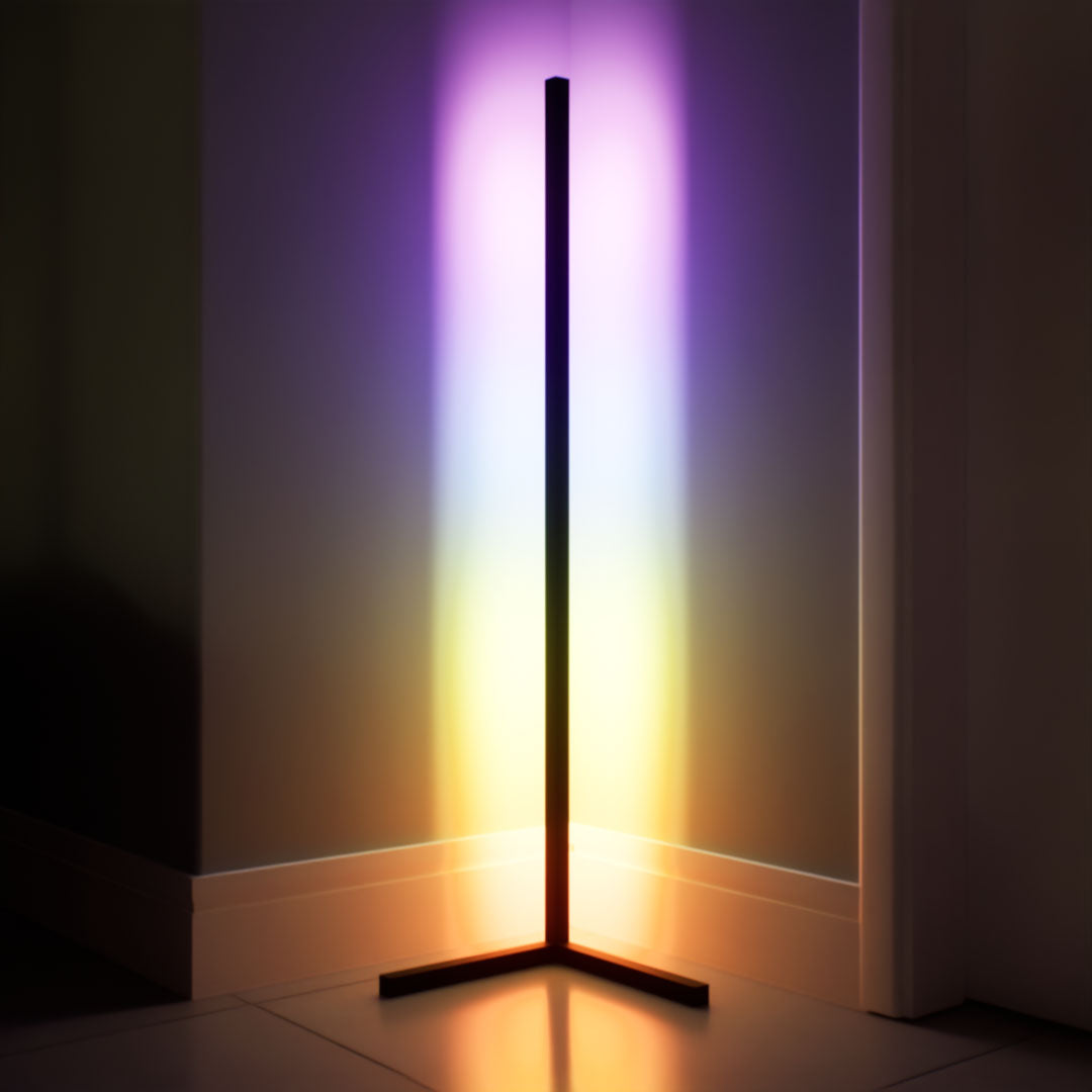 Betula | Floor Lamp | Pole | Aluminium alloy, ABS | Black color of product | RGB light on | Close-up distance to lamp | In the corner | Evening | 58 in height of lamp