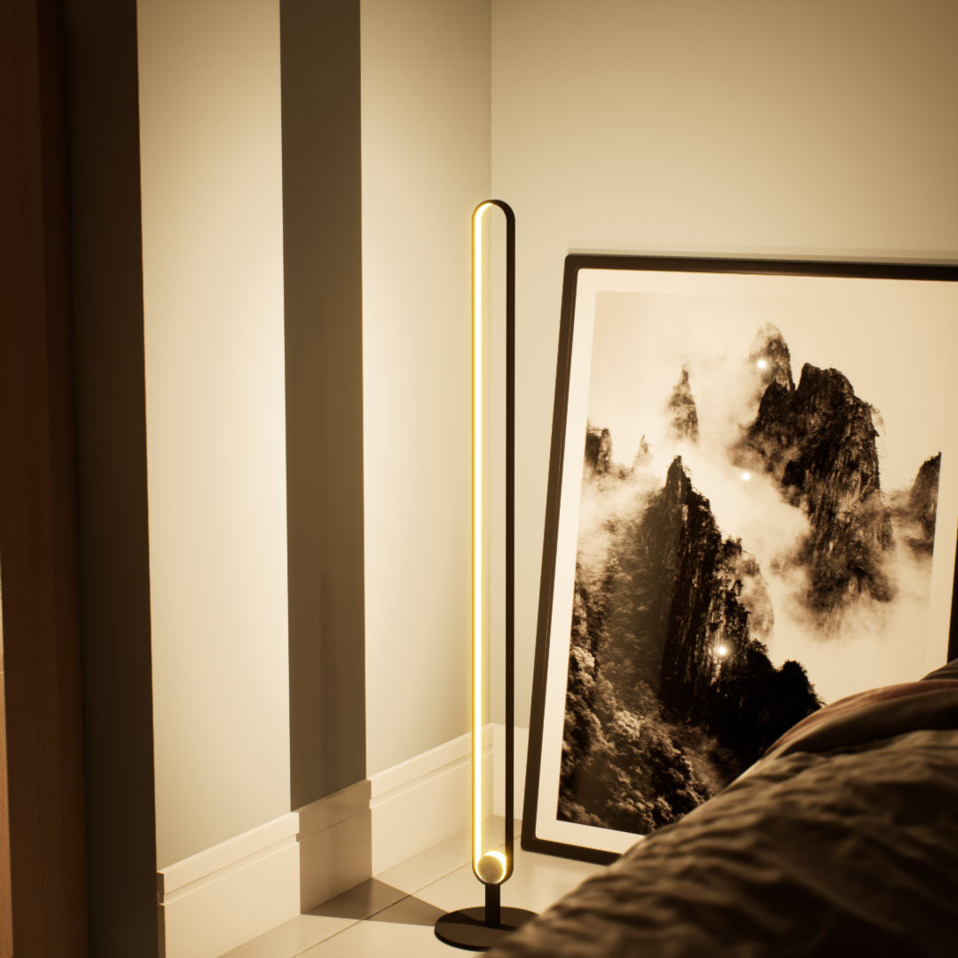 Celtis | Floor Lamp | Oval | Aluminium alloy, ABS | Black color of product | Warm light on | Mid-range distance to lamp | Bedside | American classic bedroom | Evening | 53 in height of lamp