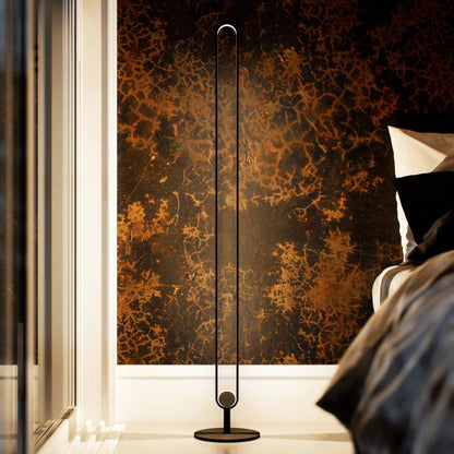 Celtis | Floor Lamp | Oval | Aluminium alloy, ABS | Medium | Black color of product | Warm light on | Mid-range distance to lamp | Bedside | Modern interior | Evening | One item | 53 in height of lamp  | Scene 3