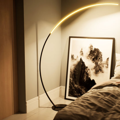 Sophora | Floor Lamp | Arc, Tall | Aluminium alloy, ABS | Black color of product | Warm light on | Mid-range distance to lamp | Bedside | American classic bedroom | Evening | 65 in height of lamp